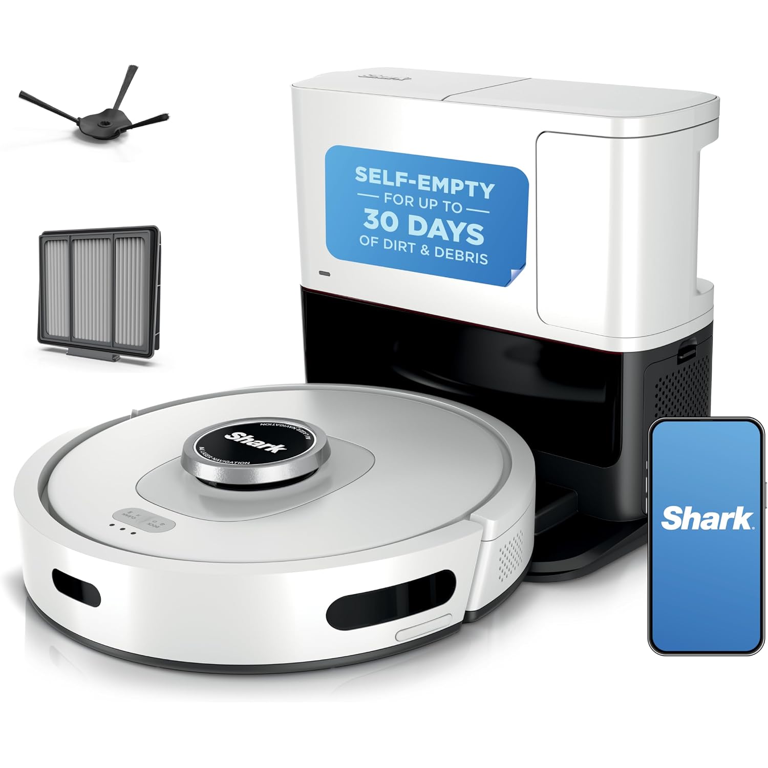 Shark Matrix Clean | Robot Vacuum Cleaner With Powerful Suction For Pet Hair, Rugs, Carpets & Hard Floors | Self-Empty Base | 60-Day Capacity | Voice Control | Lidar Navigation | White | Av2511Ae