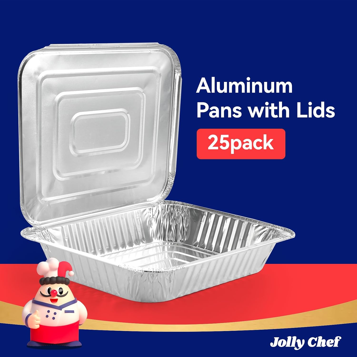 9X13 Aluminum Pans With Lids (25 Pack)- Disposable Foil Food Containers With Lids For Cooking, Heating, Storing, Prepping Food- Thanksgiving, Christmas, Parties