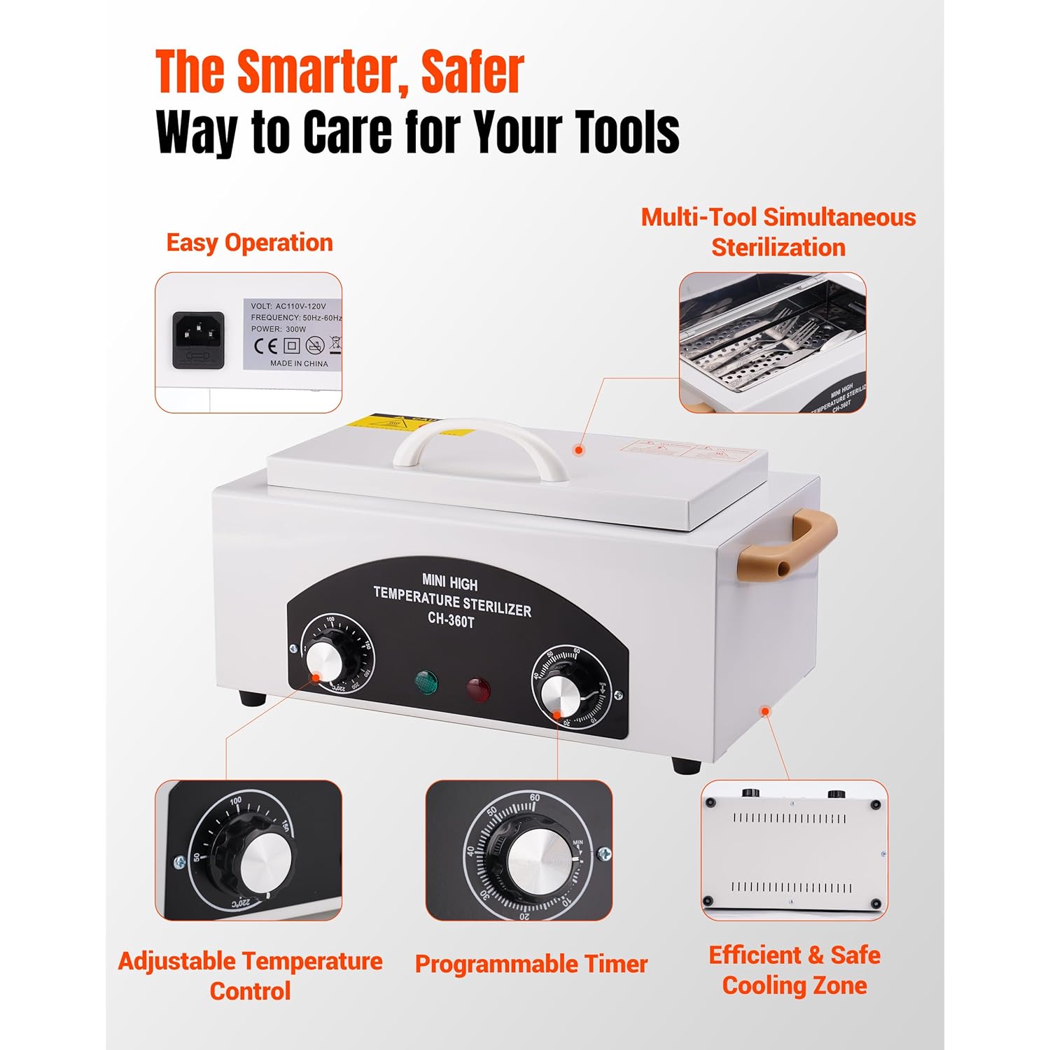 High-Temperature Cleaning Box for Metal Tools, 1.5L Capacity with Adjustable Timer 110V 300W, 122℉-428℉ Cleaning Cabinet for Nail Salons, Barbers & Home Use