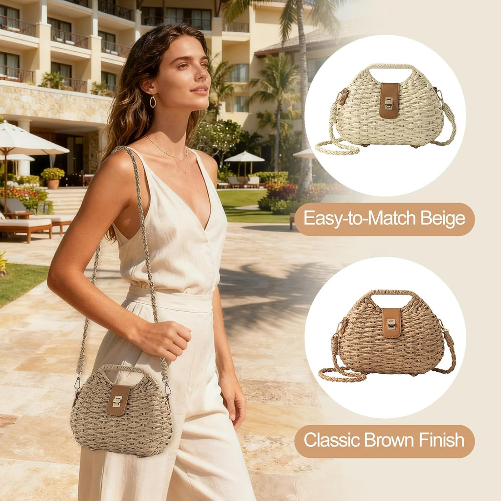 Straw Crossbody Bag For Women, Summer Beach Boho Handwoven Purse With Adjustable Strap, Lightweight Shoulder Bag | Handwoven Straw