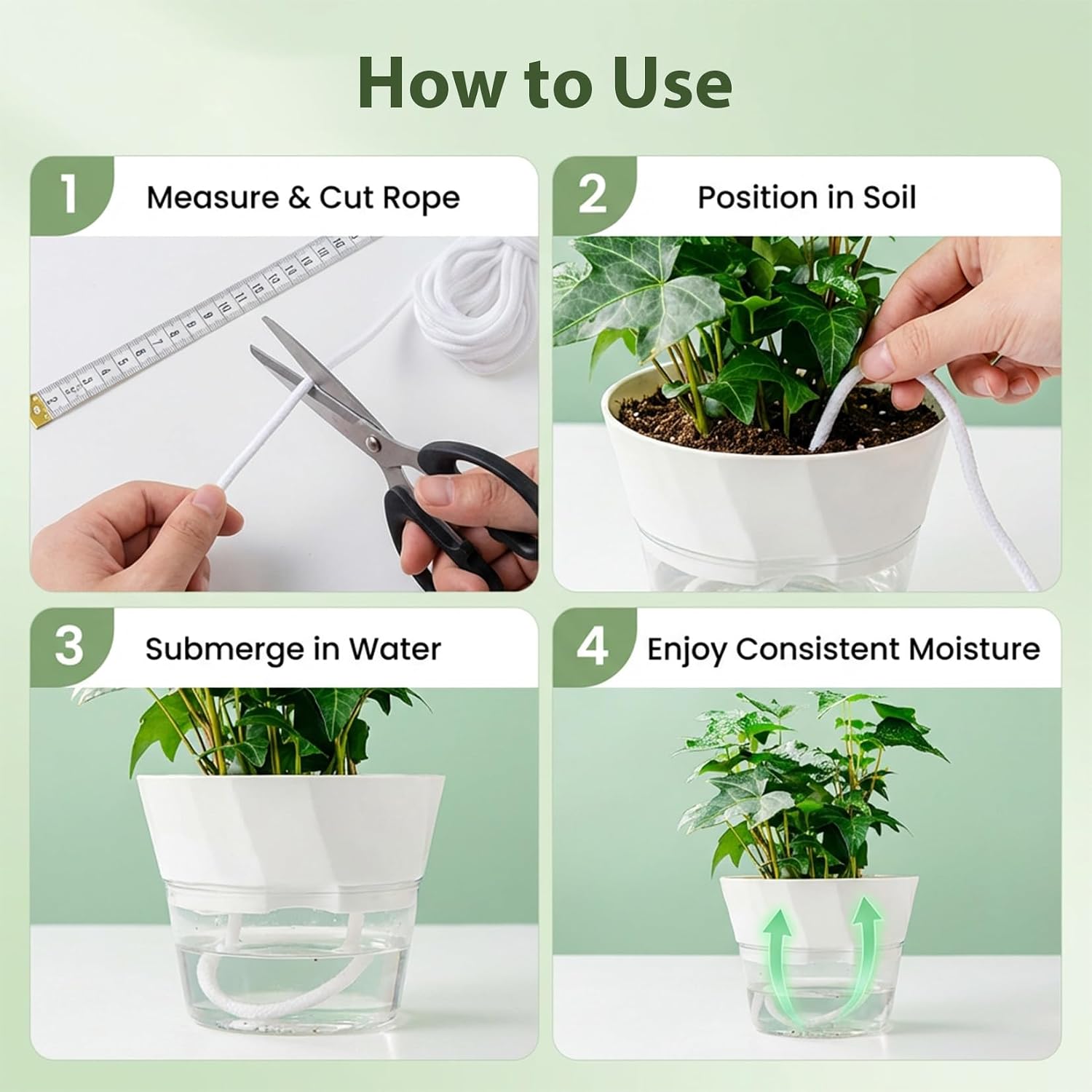 Maqihan Wicking Rope For Plants - 50 Feet 1/4 Inch Self Watering Wick Cord | Water Wicks, Cotton Rope, Plant Wicks, Diy Vacation Watering System, Capillary Wick For Garden, Orchid, Tomato, Potted Plants
