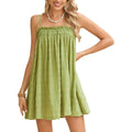 Makemechic Women'S Sundress Beach Dress Sleeveless Ruffle Swing Shirred Casual Flowy Babydoll Summer Mini Dresses
