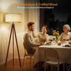 Lepower Tripod Floor Lamp Mid Century Modern Standing Lamps For Living Room | Light-Diffusing Linen Shade, Premium Rubberwood Tripod With E26 Base, Adding Warmth To Bedroom, Office & Study Corner Brown