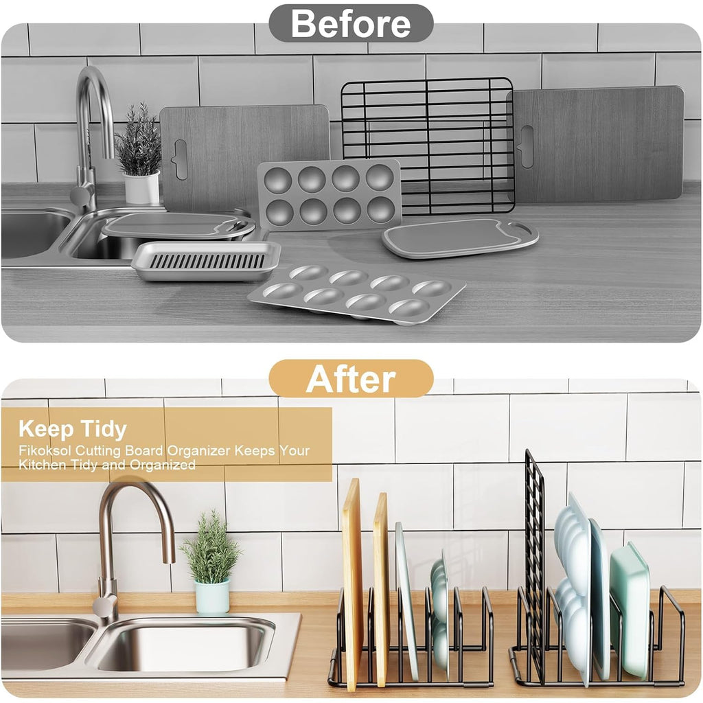 Cutting Board Organizer And Baking Sheet Rack, [2-Pack] Black Heavy Duty Metal Cookie Sheet Organizer For Cutting Board Storage & Plate Holder For Cabinet, Tray Dividers For Cabinets