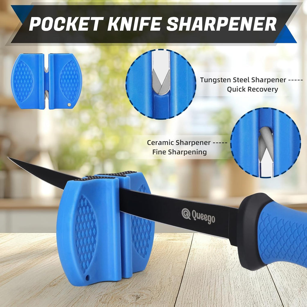 Fillet Knife, 7 Inches Professional Filet Knife For Fish, German G4116 Stainless Steel Blade Fishing Knifes With Two Stage Knife Sharpener,Non-Slip Handles, Protective Nylon Sheath