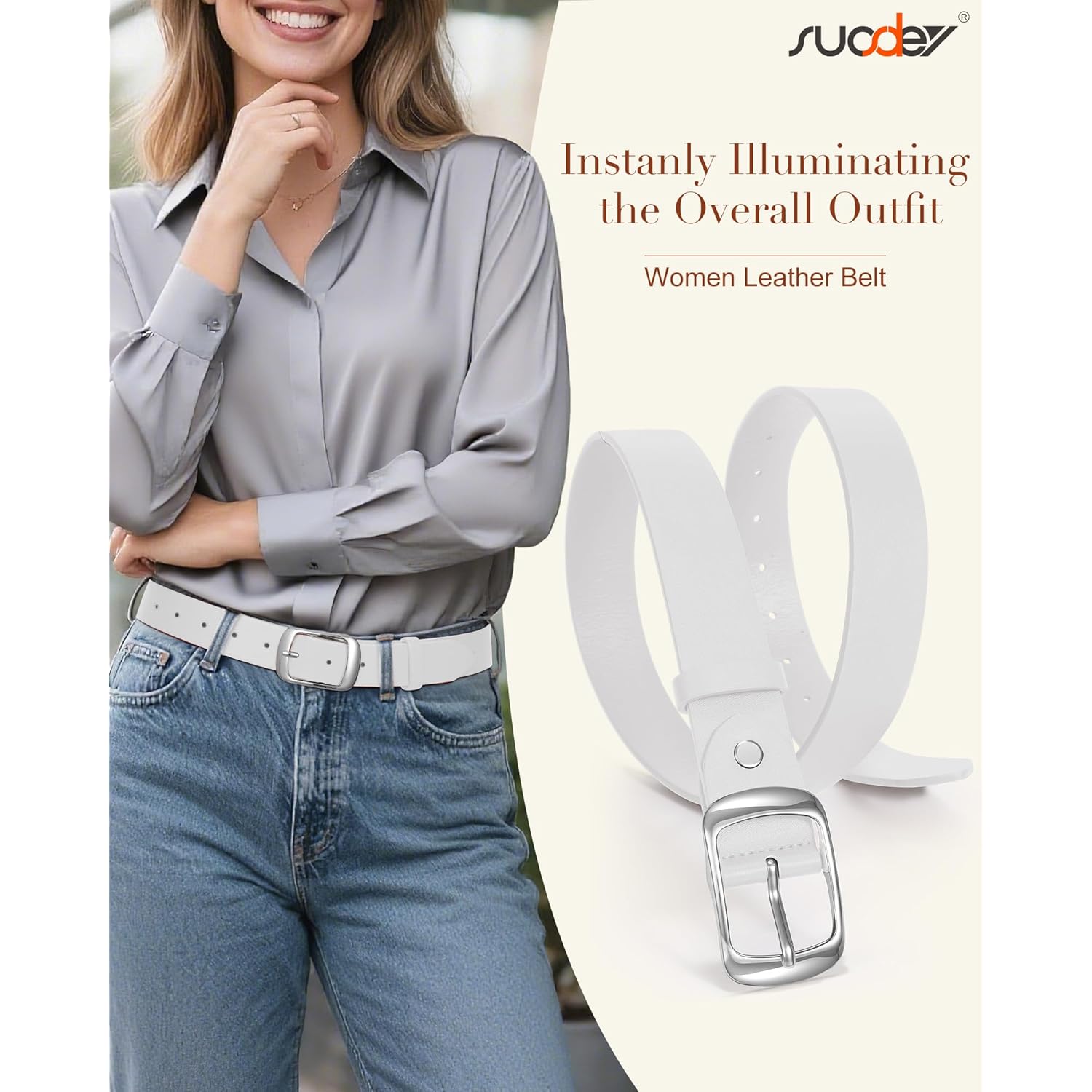 SUOSDEY Women Belts For Jeans Dresses Pants Ladies Leather Waist Belt with Elegant Buckle, Width 1.3"