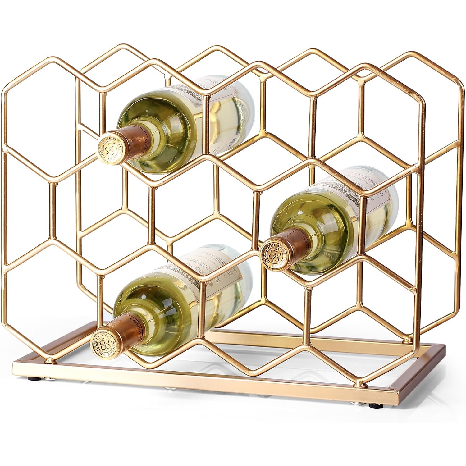 14 Bottle Countertop Wine Rack - Freestanding Modern Gold Metal Wine Rack - Tabletop Wine Holder Stand For Cabinet, Pantry, Wine Bottle Storage……