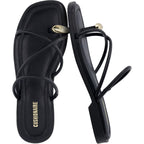 Cushionaire Venue Women’S Strappy Toe-Loop Slide Sandals With Gold-Tone Accent & Memory Foam Comfort
