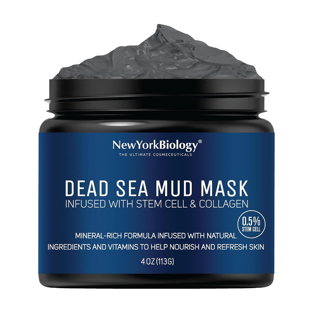 New York Biology Dead Sea Mud Mask For Face, Body | With Stem Cell And Collagen | Spa Quality Pore Refiner For Oily Skin | Natural Skincare For Women, Men | Tighten Skin | 4 Oz