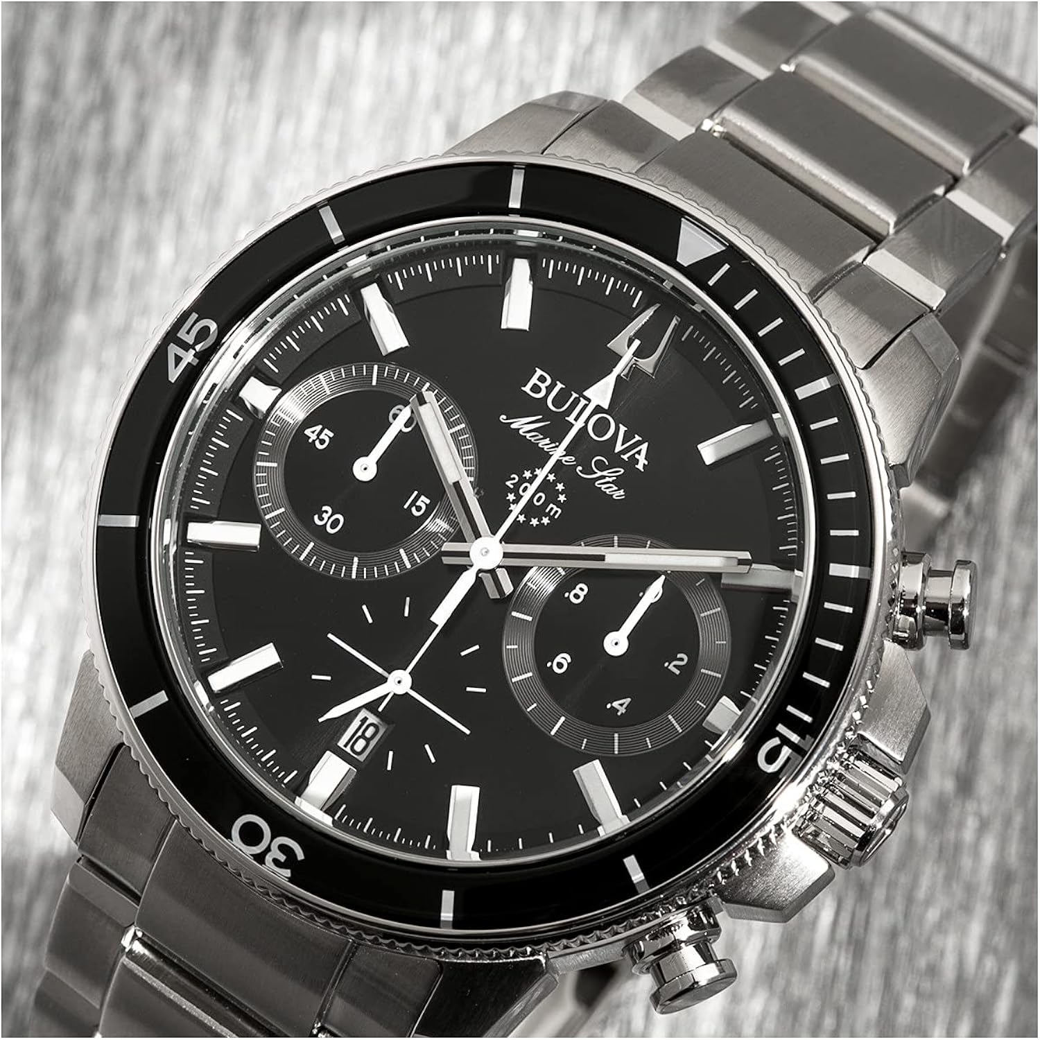 Bulova Men'S Marine Star Series C Stainless Steel 6-Hand Chronograph Quartz Watch, Black Dial Style: 96B272