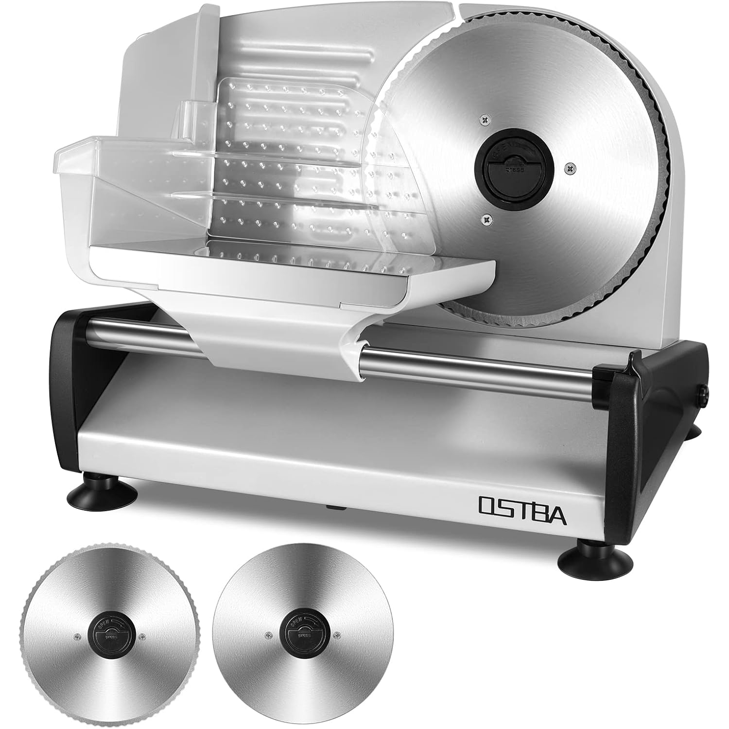Ostba Meat Slicer 200W Electric Deli Food Slicer With 2 Removable 7.5" Stainless Steel Blade, Adjustable Thickness For Home Use, Child Lock Protection, Easy To Clean, Cuts Meat, Bread And Cheese