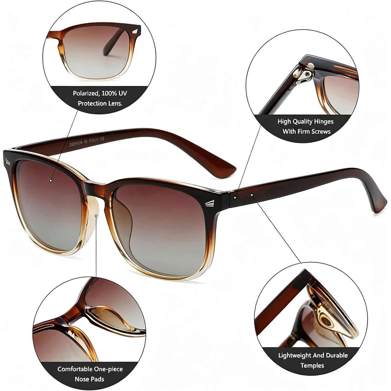 Polarized Sunglasses for Women Classic Retro Style UV400 Protection A3 Brown/Brown+transparent Brown(2 Pack)