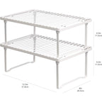 Amazon Basics Space-Saving Stackable Metal Kitchen Cabinet Organizer Shelves For Dishes, Pantry Organization, 12.5" L X 8" D X 4.5" H, Set Of 2, White
