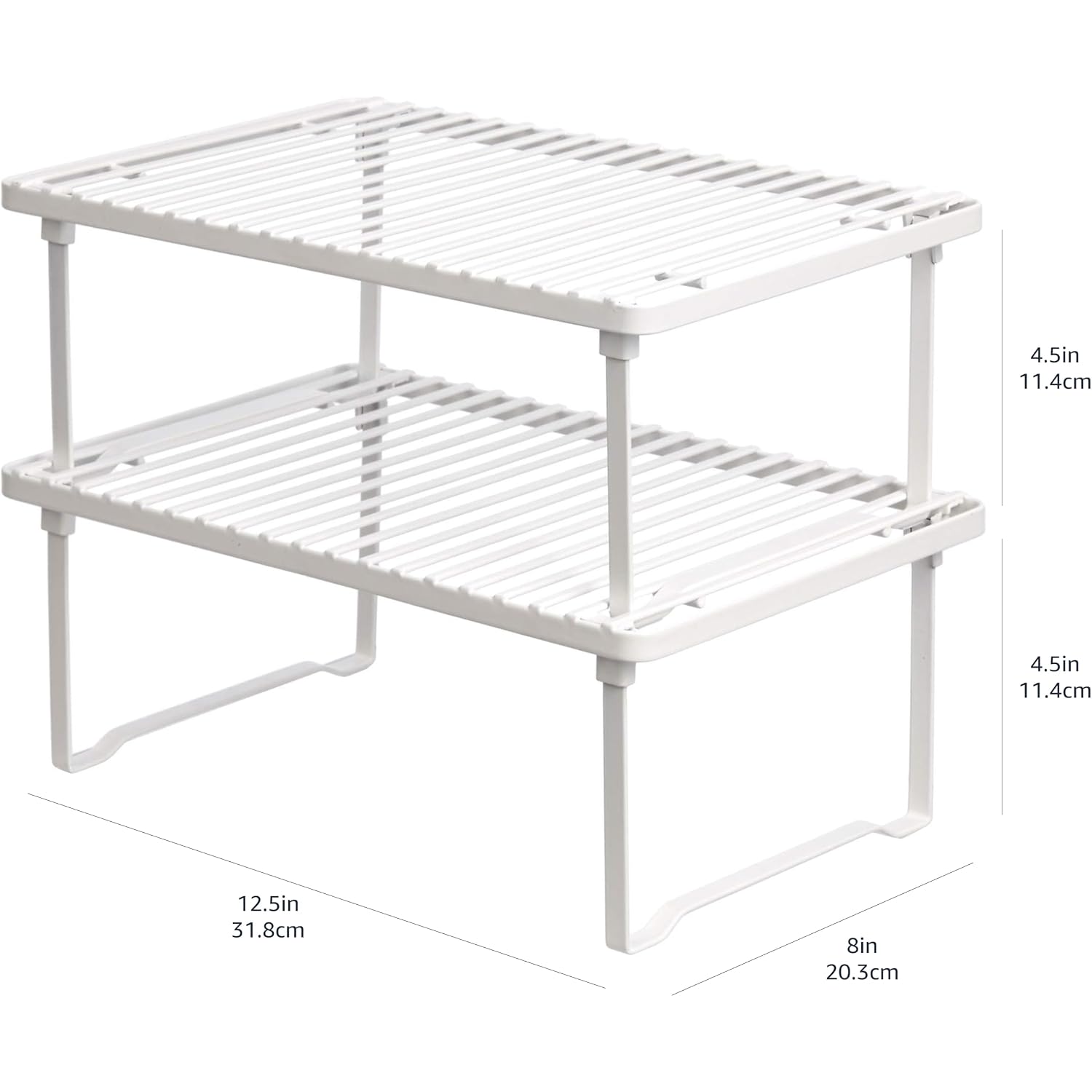 Amazon Basics Space-Saving Stackable Metal Kitchen Cabinet Organizer Shelves For Dishes, Pantry Organization, 12.5" L X 8" D X 4.5" H, Set Of 2, White