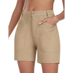 Women's Cotton Bermuda Cargo Shorts 5" Casual Summer Elastic Waist Trouser Shorts with Pockets