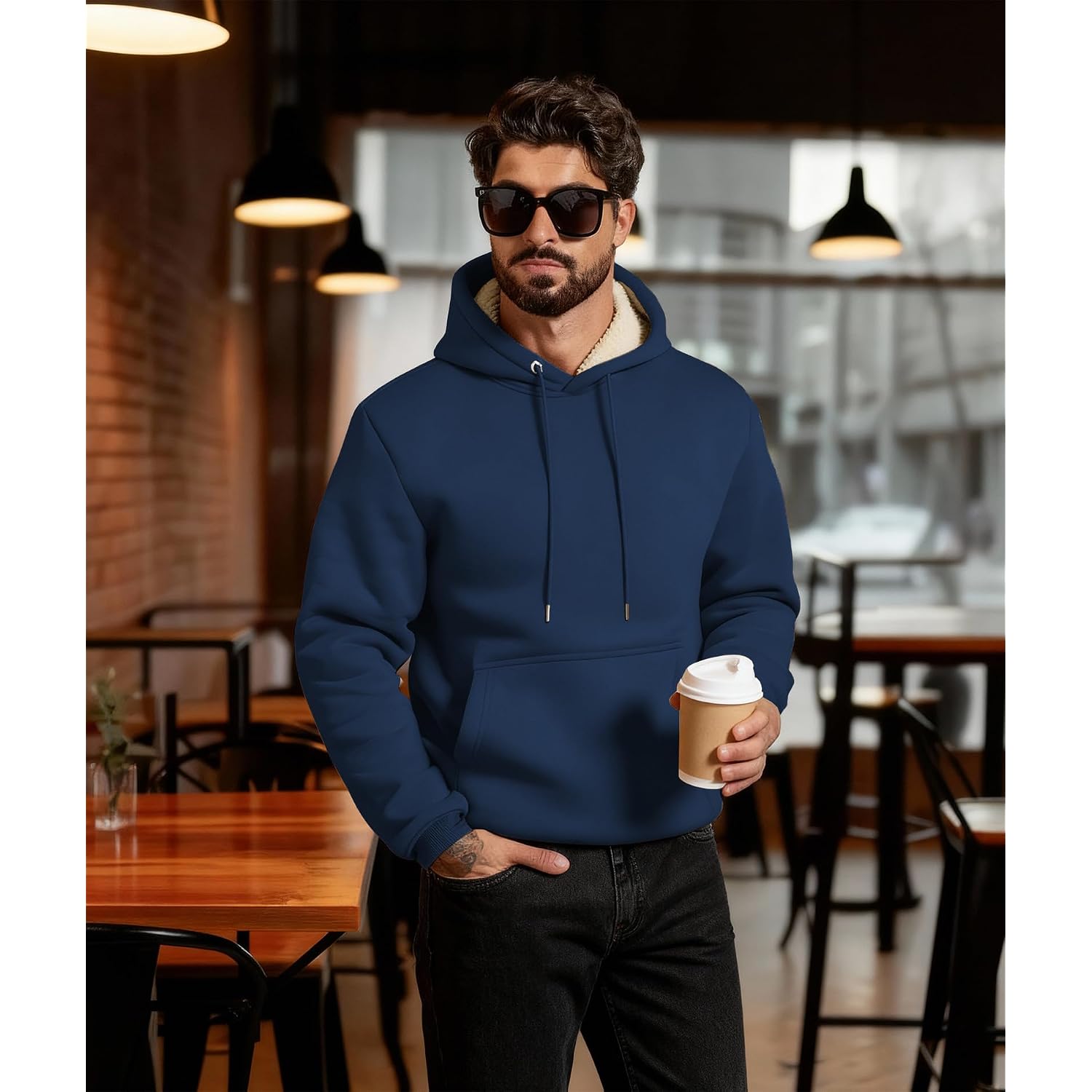 Men'S Sherpa Fleece Lined Hoodie Thick Pullover Hooded Winter Warm Casual Athletic Sweatshirt With Kangaroo Pocket