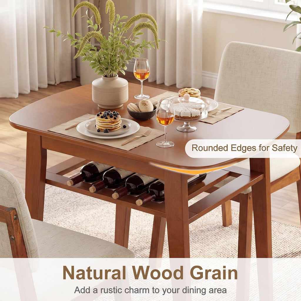 Giantex Dining Table Set For 2, Space Saving Kitchen Table And Chairs Set W/Rubber Wood Frame, Storage Rack, Padded Seats & Backrests, Dinette Set For Small Space, Apartment, Dining Room, Walnut