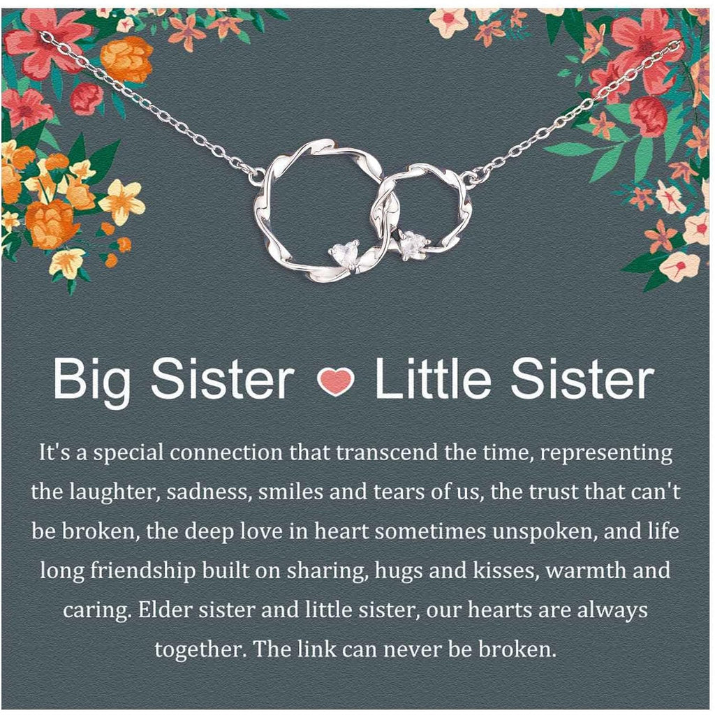 AnalysisyLove Sister Gifts, Sterling Silver Interlocking 2 Circles Necklace for Big & Little Sisters, Sister Birthday Gifts from Sisters