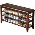 Shoe Rack Bench Entryway Storage With Leather Cushion, Shoe Organizer Bench For Entryway, Ideal For Front Doors Entrances Hallway Mudroom Featuring Rubberwood And 3 Height-Adjustable Removable Shelve