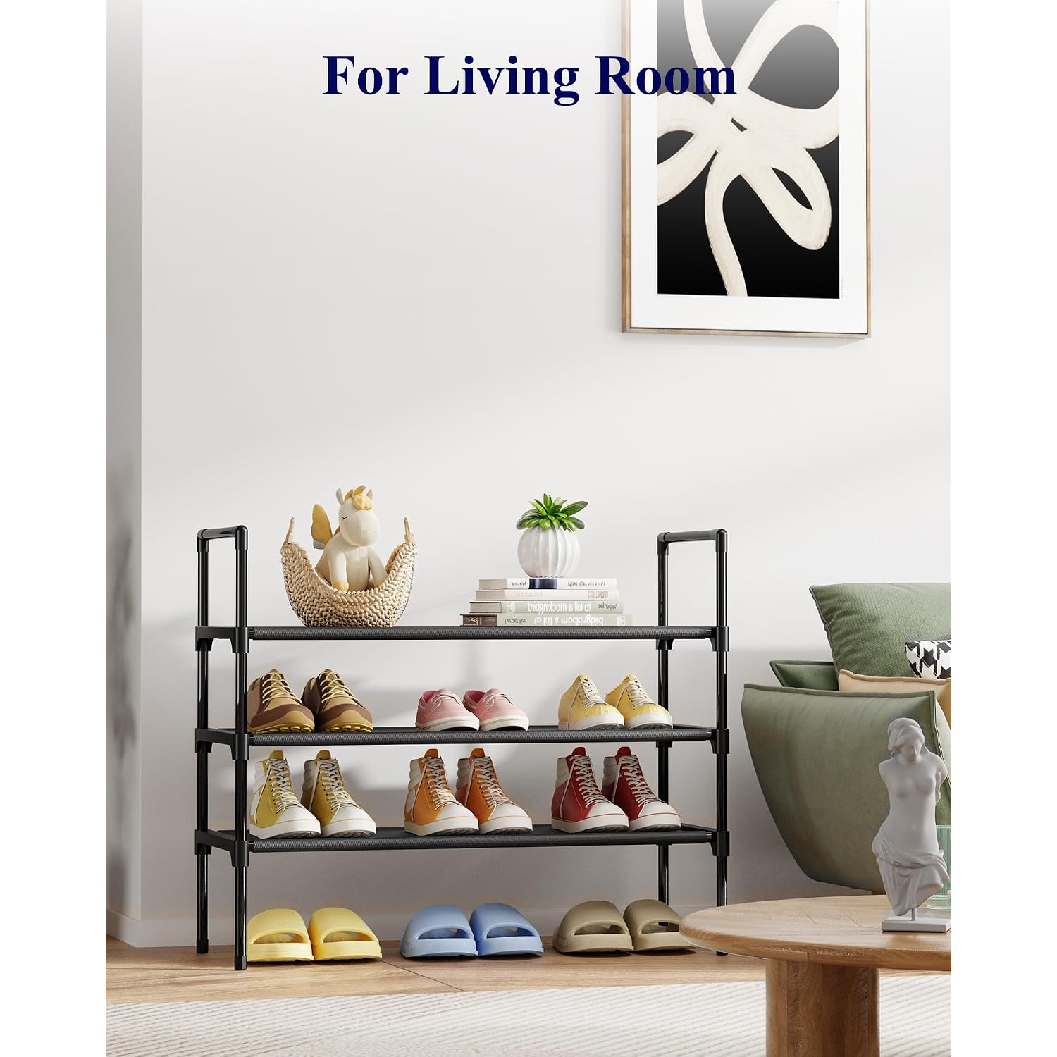 Kitsure Shoe Rack - 3-Tier Shoe Organizer, Shoe Rack For Closet, Entryway, Bedroom, Easy- Assembly Storage Shelf With Side Handles, 27.6" Wide - 3 Tiers, Black