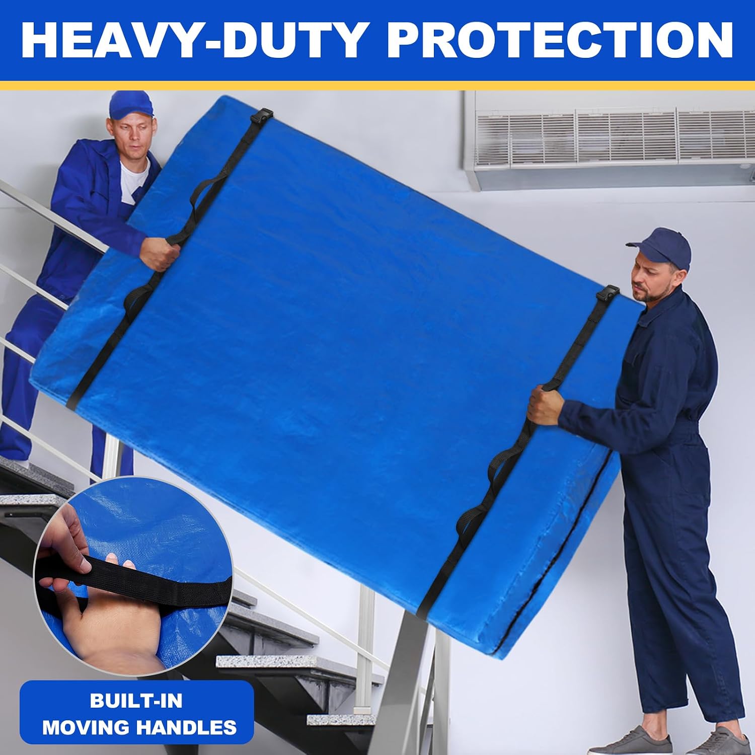 Ticonn Mattress Bags For Moving, Heavy Duty Queen Mattress Cover Storage Bag With Full-Around Handle And Adjustable Buckles (Blue, Queen)