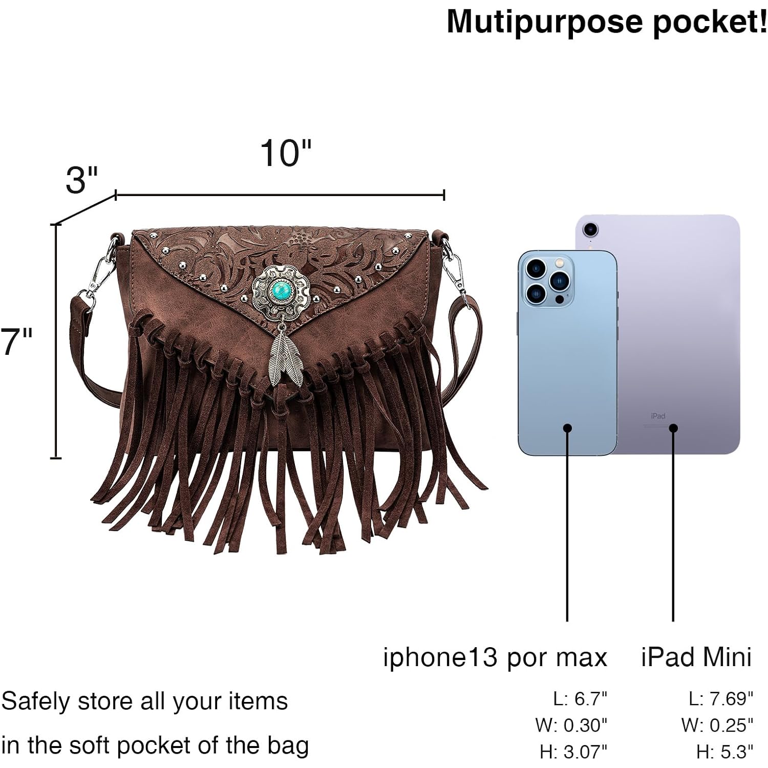 Small Crossbody Bags For Women Crossbody Handbag Fringe Purse Tassel Shoulder Bag Turquoise Concho Wallet