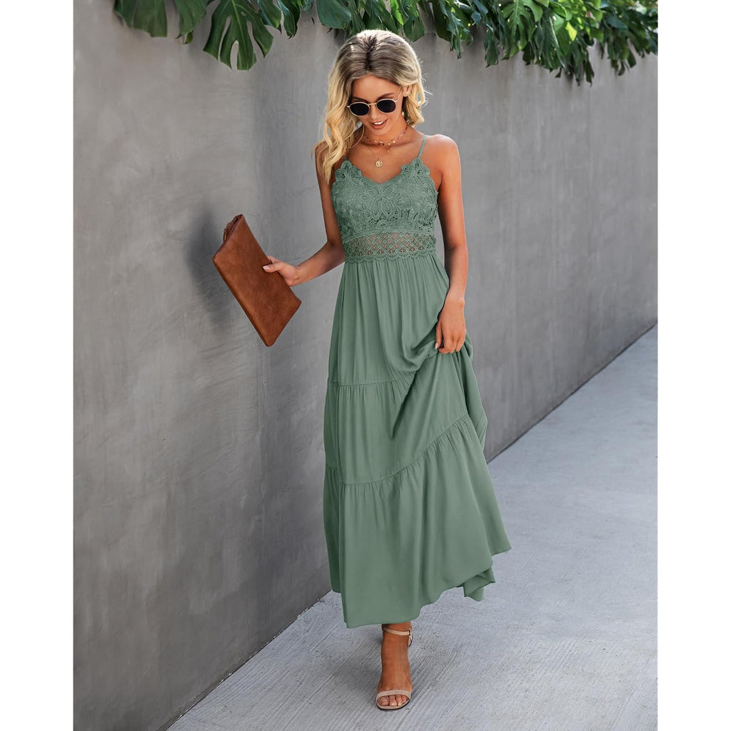 Dokuritu Women'S Beach Crochet Lace Maxi Dress Solid Color Summer Vacation Spaghetti Strap Long Dress 2026
