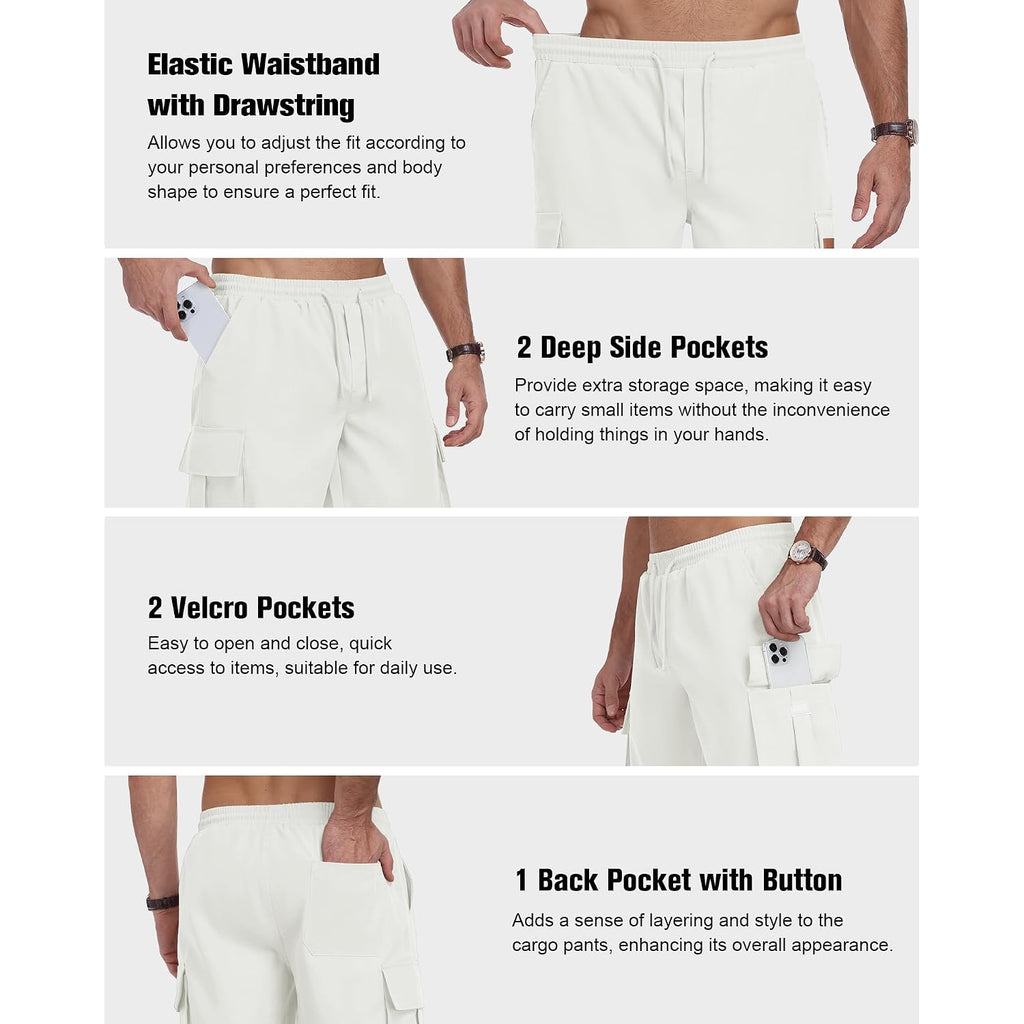 Mens Cargo Shorts Elastic Waist Drawstring Hiking Shorts For Men Stretch Casual Short With 5 Pockets