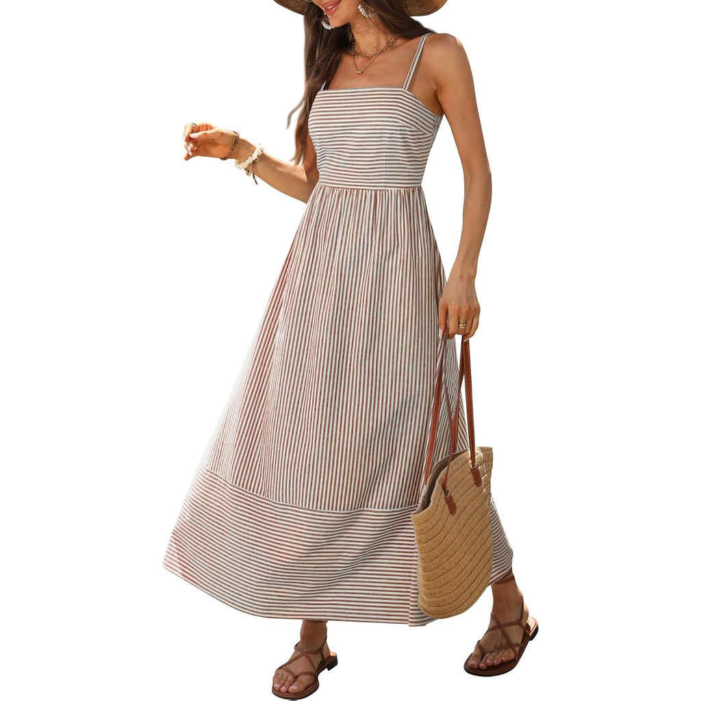 Caracilia Womens Maxi Dresses Gingham Spaghetti Strap Back Smocked Flowy Long Sundress Summer Beach Vacation Clothes 2026