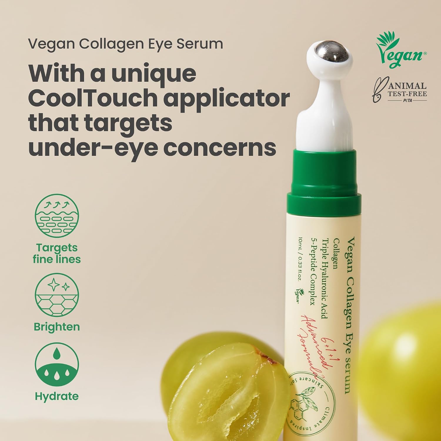 Axis-Y Vegan Collagen Eye Serum - K Beauty Triple Hyaluronic Acid & Peptide Collagen Serum Improve Skin Elasticity, Reduce Fine Lines & Dark Circles - Vegan Korean Skin Care Eye Cream (0.33 Fl. Oz.)