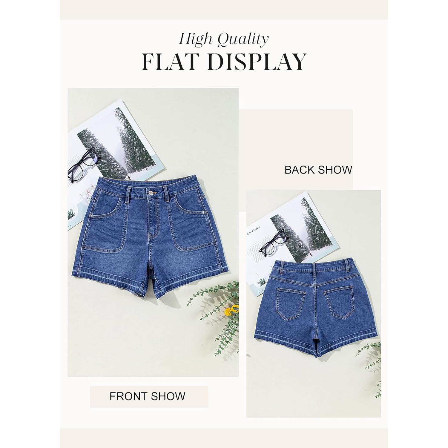 Womens Jean Shorts Stretchy High Waisted 2026 Straight Leg Frayed Raw Hem Casual Denim Shorts with Pockets