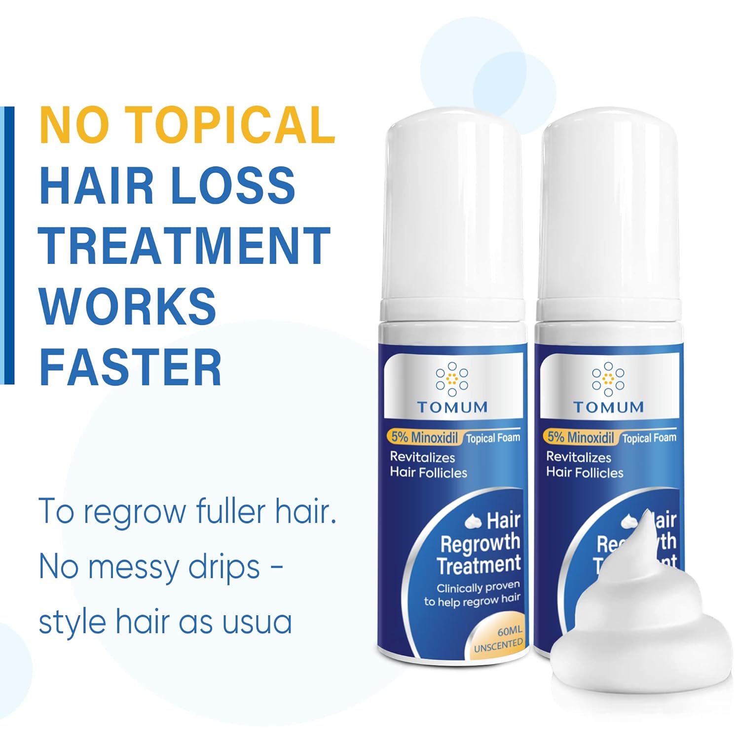 5% Minoxidil Foam for Men & Women Hair Regrowth, Fast-Absorbing Lightweight Minoxidil Treatment for Thinning Hair, Receding Hairline & Balding, Non-Greasy Unscented Hair Growth Foam