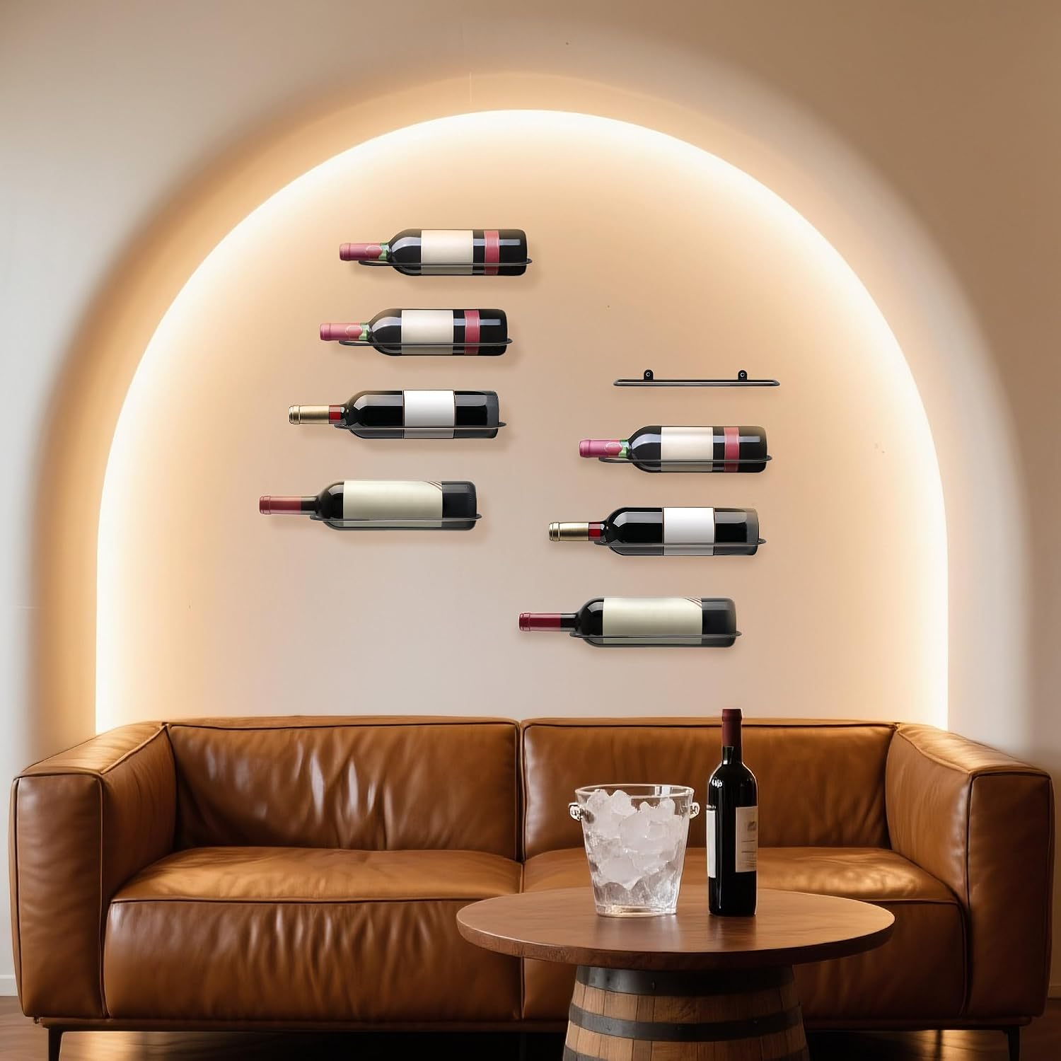 Flstudio Wall Mounted Wine Rack: 8 Bottle Wall Mount Wine Rack For Wine Bottles Display And Storage - Metal Wall Wine Bottle Organizer Holder For Wine Cellar Home Kitchen Bar Decor