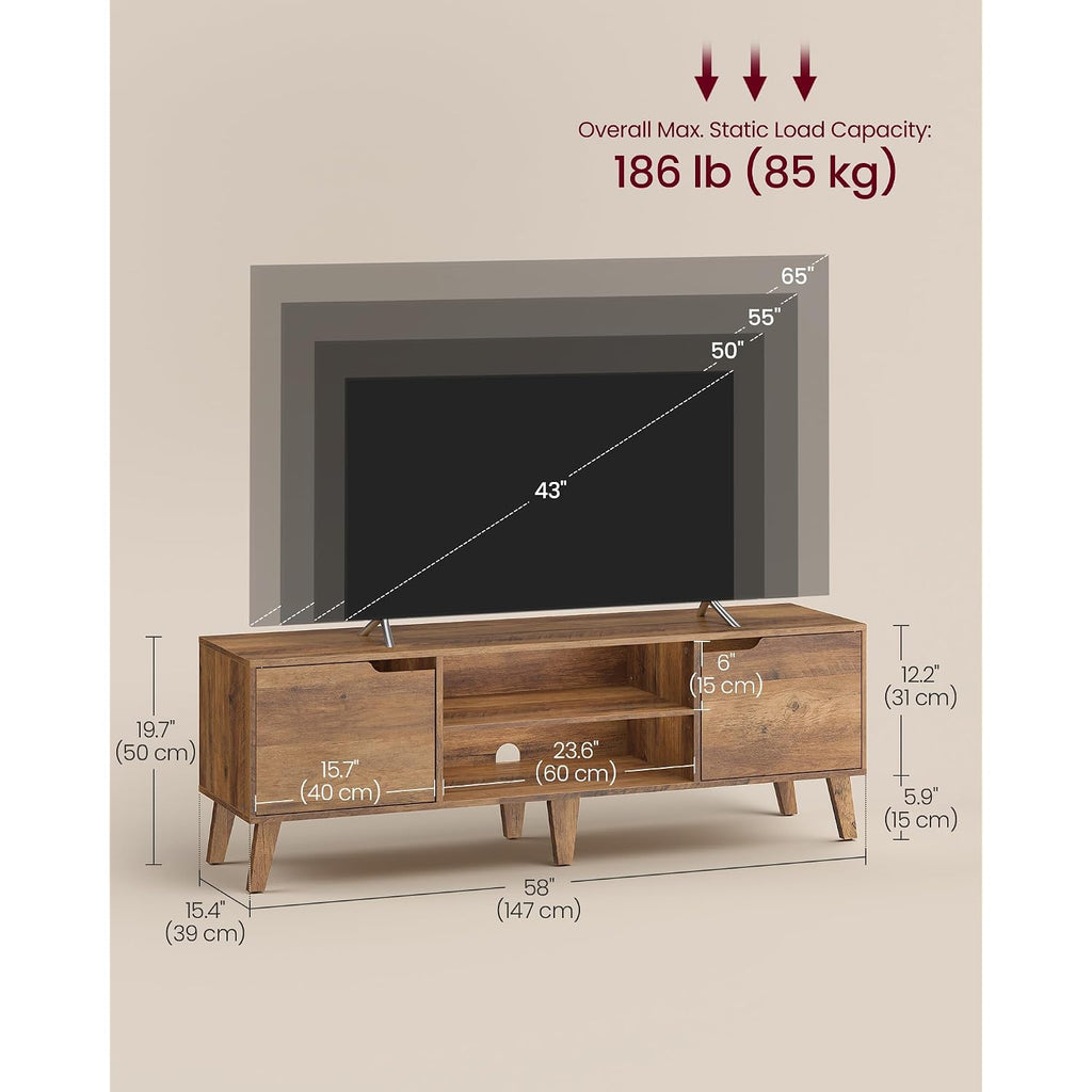 Vasagle Tv Stand For 65-Inch Tvs, Entertainment Center With Adjustable Shelf, 58-Inch Long Media Console Table, Transitional Style, For Living Room, Bedroom, Honey Brown Ultv556K01