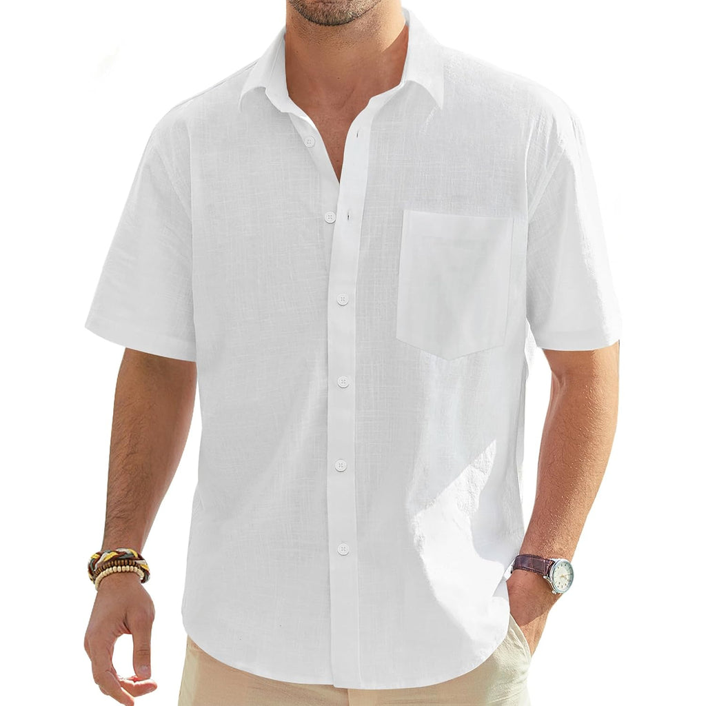 J.Ver Mens Linen Shirt Short Sleeve Button Down Casual Summer Shirts | Cotton Linen, Untucked, Big Tall, From Beach Camp Vacation, Cruise Fishing, Work Office, To Wedding Party Family, With Pocket