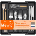 Lifewit Expandable Silverware Organizer, Plastic Utensil Tray for Kitchen Drawer, BPA Free Flatware Cutlery Holder, Space-Saving Storage for Spoons Forks Knives, 8.5-14 x 12 x 1.5 inch, Black