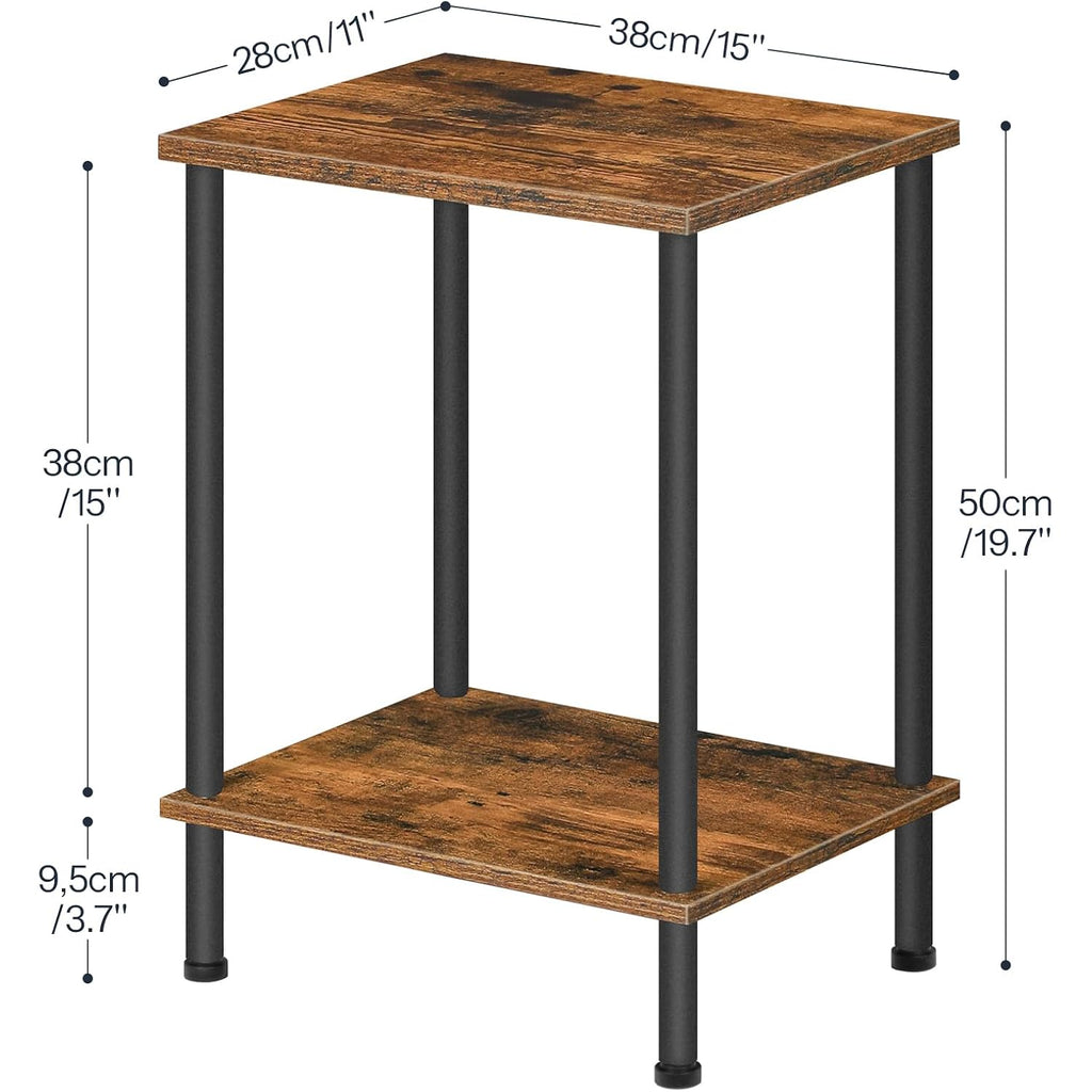 HOOBRO End Table, Small Side Table, Nightstand with 2-Layer Storage Shelves, Sofa Table for Small Spaces, Living Room, Bedroom, Stable Frame, Easy Assembly, Rustic Brown BF09BZ01