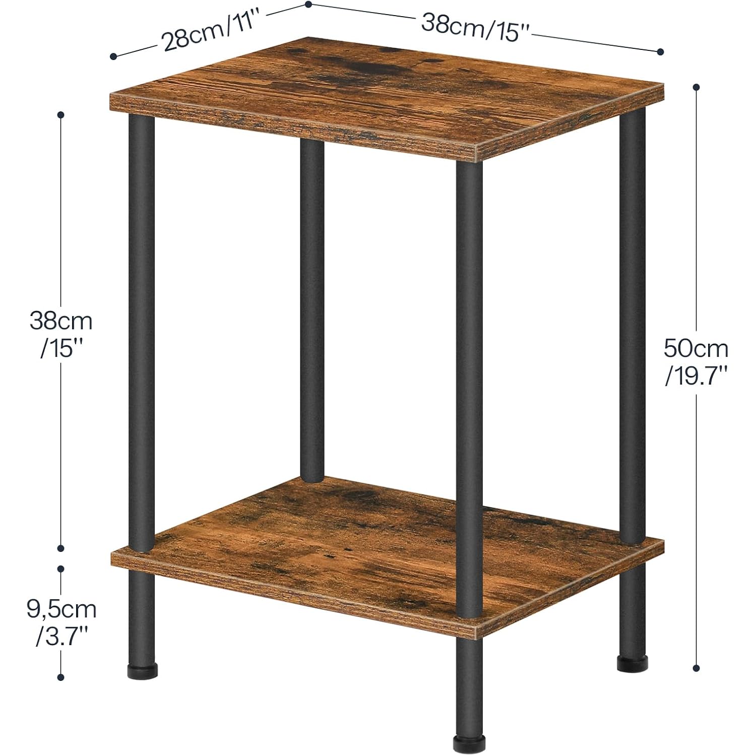 HOOBRO End Table, Small Side Table, Nightstand with 2-Layer Storage Shelves, Sofa Table for Small Spaces, Living Room, Bedroom, Stable Frame, Easy Assembly, Rustic Brown BF09BZ01