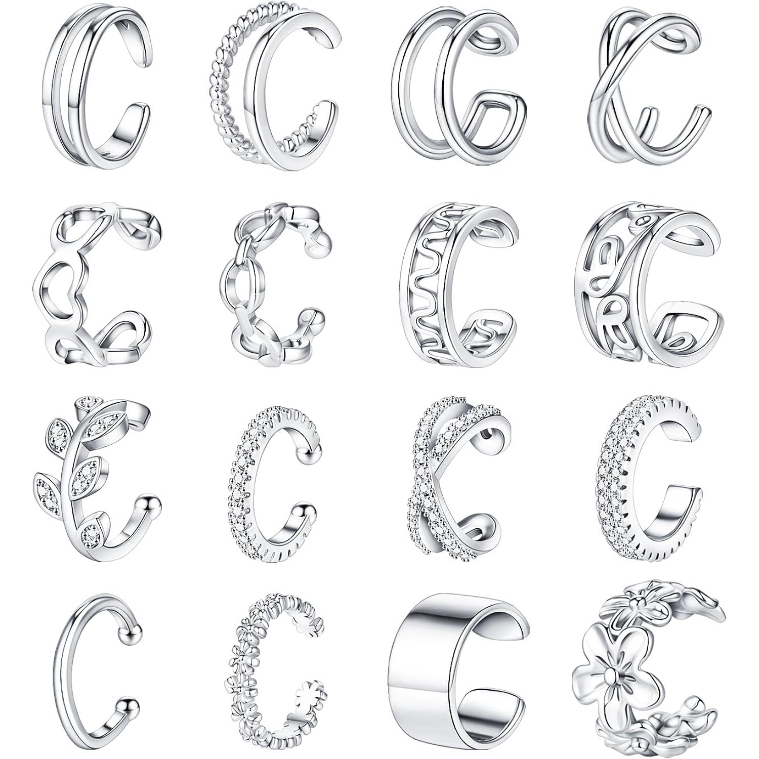Jewdreamer 16Pcs Ear Cuffs for Women Non Piercing 14K Golded Silver Ear Cuffs Earrings Non Pierced Clips On Cartilage Earring Fake Earrings Lightweight