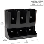 Mind Reader Condiment Station, 13 Inch Countertop Coffee Bar Organizer with 6 Compartments, Storage Caddy for Cups, Lids and Packets, Plastic, Black