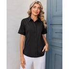 Siliteelon Button Down Shirts For Women Stain-Resistant Short Sleeve Collared Dress Shirt Business Casual Tops Work Blouse