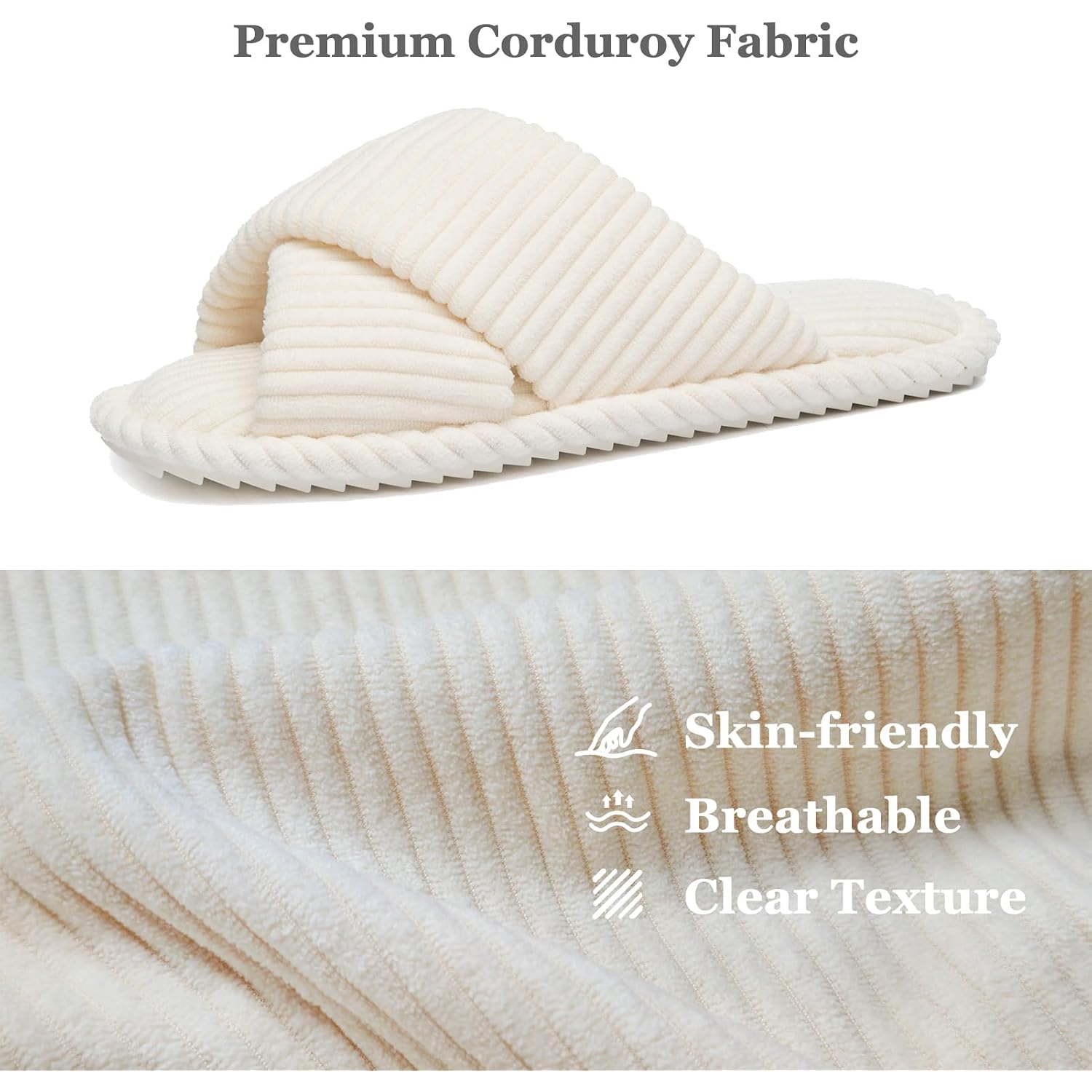 Slippers For Women Memory Foam House Bedroom Corduroy Crossbands Open Toe Slides Sandals Shoes Comfy Trendy Gift For Womens Anti-Skid Sole
