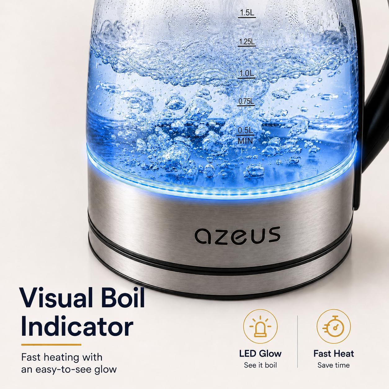 Azeus 1.8L Electric Kettle Cx-817 - Fast Boil, Auto Shut-Off, Boil-Dry Protection, 360° Swivel Base - Stainless Steel Water Boiler For Tea, Coffee, And Hot Water
