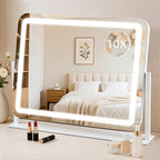 Vanity Mirror With Lights 22"X17", Lighted Makeup Mirror With 10X Magnification 4.5", 3 Color Dimmble Lights, Touch Control, 360° Rotation, Metal Frame, Women'S Gift, For Bedroom/Dressing Room, White