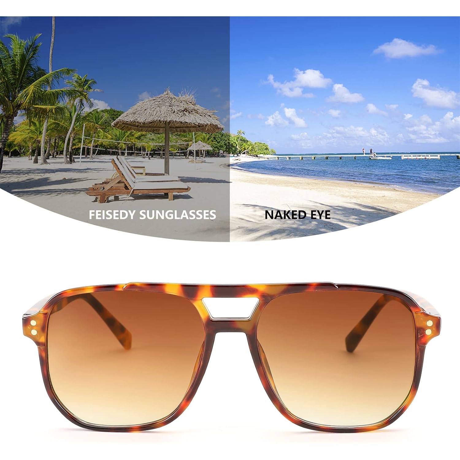 FEISEDY Retro Square Aviator Sunglasses Women Men 70s Vintage Trendy Plastic Frame Sun Glasses B2835