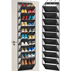 10 Tier Clear Over The Door Shoe Organizer Storage, Deep Pockets Large Hanging Shoe Rack For Closet Door, Fit 20 Pairs Shoe Holder Hanger For Sneakers, Boots (Black)