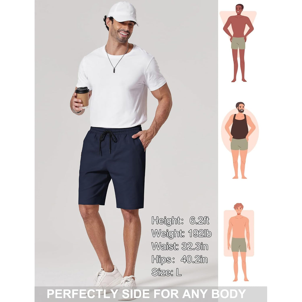 Coofandy Mens Casual Shorts 9" Chino Cotton Shorts Summer Beach Drawstring Shorts With Pockets