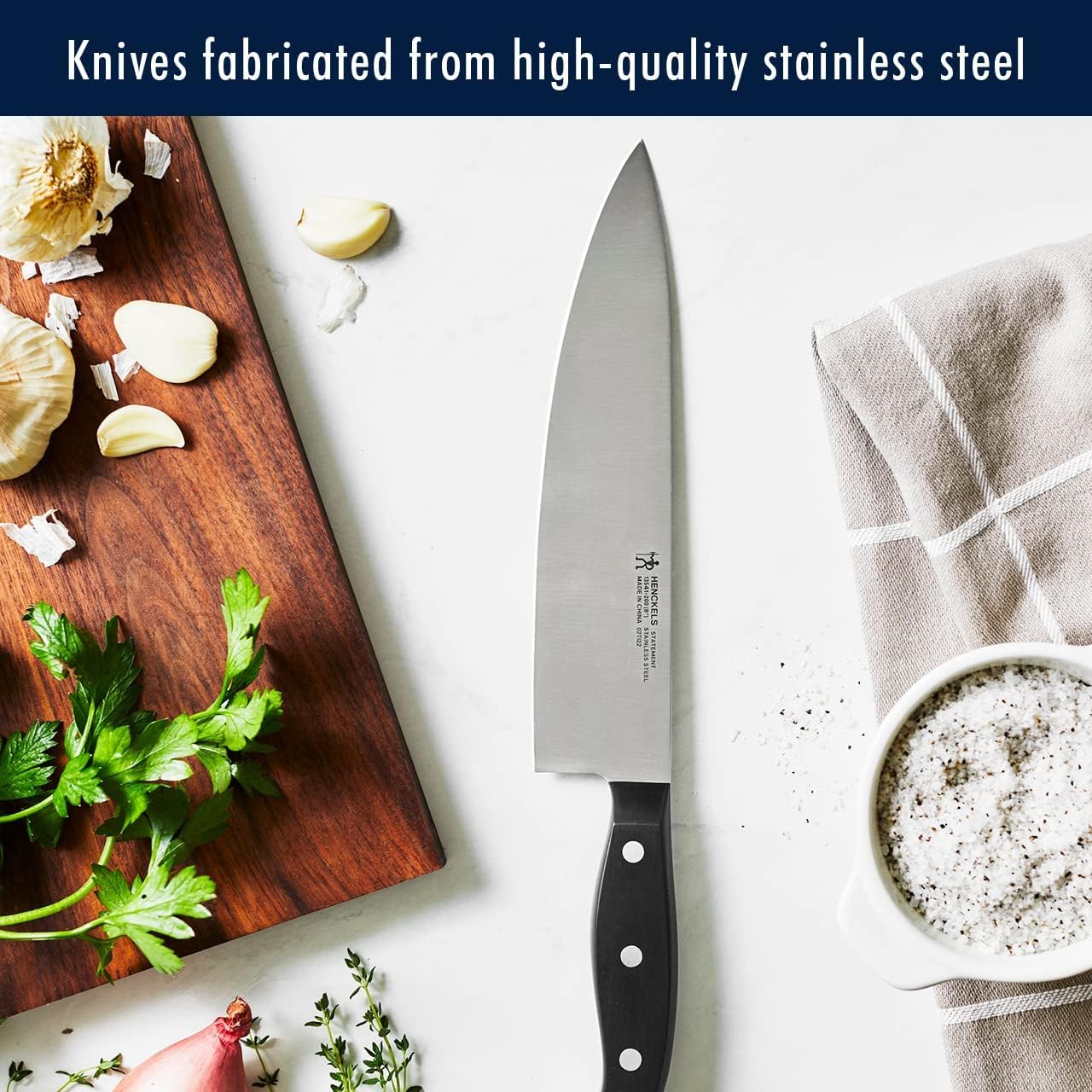 HENCKELS Statement Premium Quality 15-Piece Set with Block, Natural, Razor-Sharp, German Engineered Informed by 100+ Years of Mastery, Lightweight and Strong, Dishwasher Safe