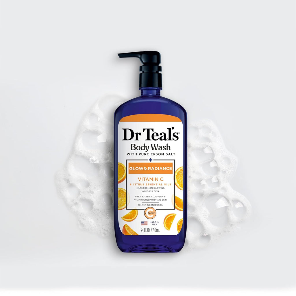 Dr Teal'S Body Wash With Pure Epsom Salt, Glow & Radiance With Vitamin C & Citrus Essential Oils, 24Oz (Pack Of 2)