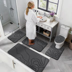 Memory Foam Bathroom Rugs Sets 2 Piece - Extra Thick Ultra Soft Absorbent Bath Mat Set, Non-Slip Machine Washable Bath Rugs For Bathroom, Tub & Shower, Home Decor (32"X20"+24"X17", Dark Grey)